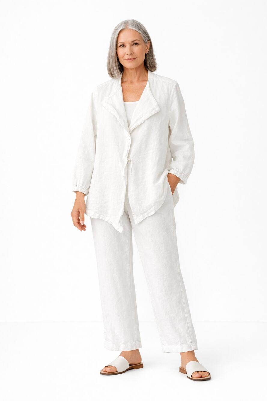 Christopher Calvin Cream Linen 2 Piece Pants Set XL Lagenlook Coastal Artwear